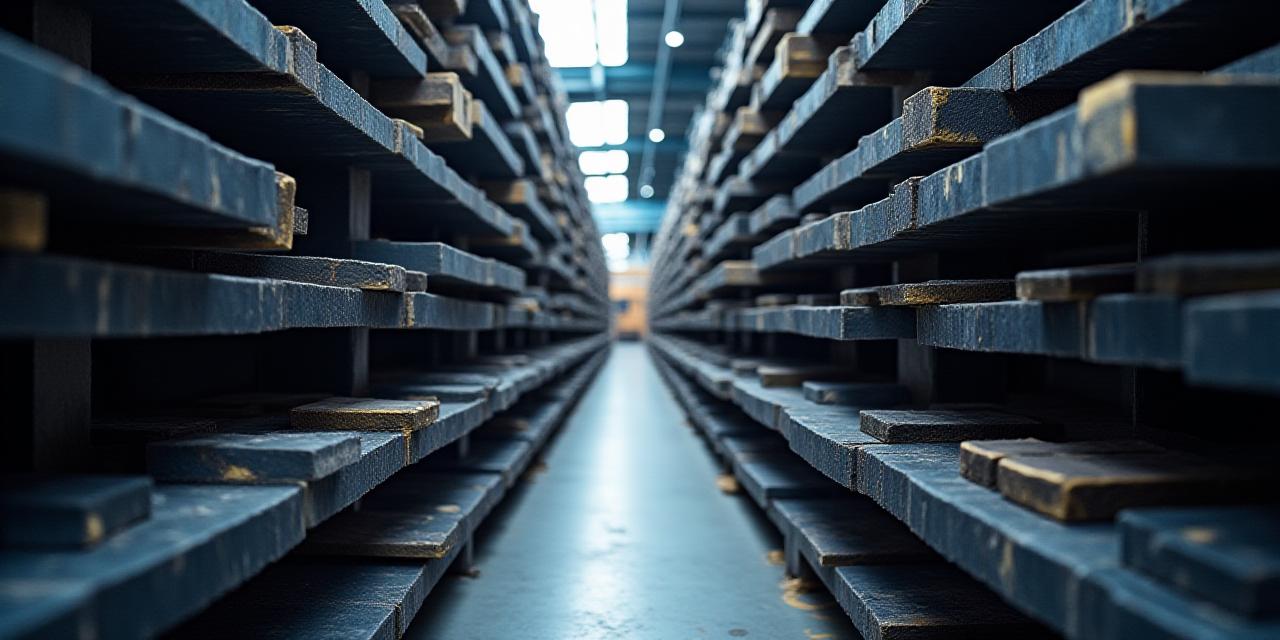 Close up of industrial steel beams in a structured warehouse environment