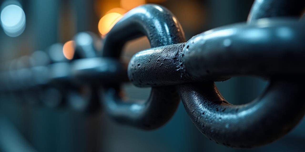 Close-up of a steel chain being strained, representing supply chain pressures