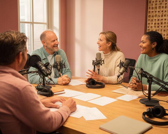 Podcastteam van Baarn Media B.V. in de studio in Putten tijdens een voorbereidend gesprek
