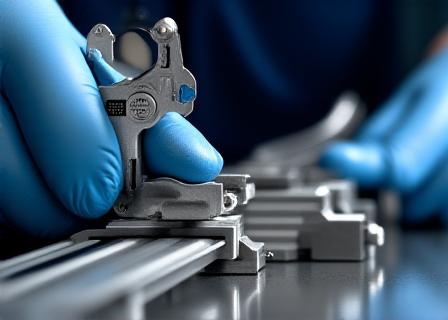 Quality control engineer measuring metal components with precision tools