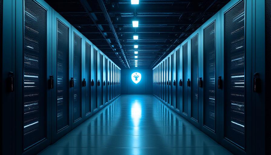 Secure server room with blue lighting representing ironclad data protection